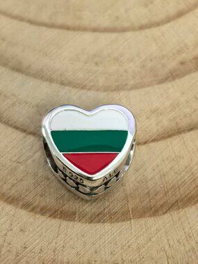 Pandora Bulgaria Flag Dangle Charm Heart Charm, S925 Silver Jewelry
